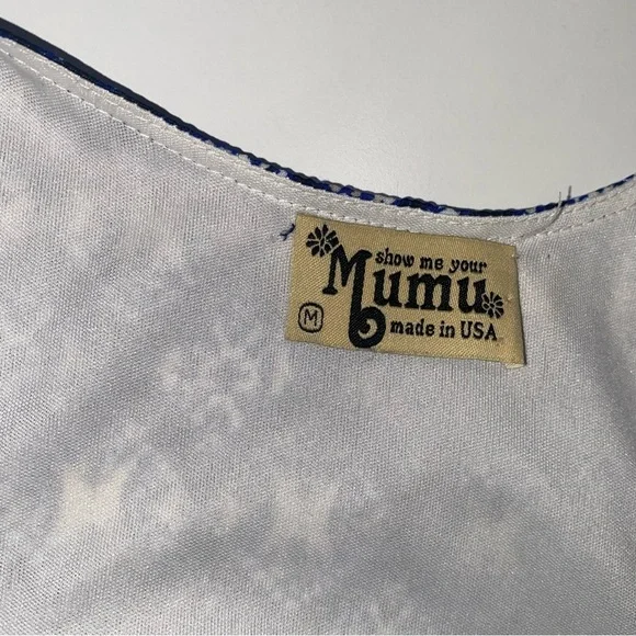 TRENDING BRAND SHOW ME YOUR MUMU BLUE AND WHITE MINI DRESS FOR BEACH LINEN FLOWY - Picture 3 of 5